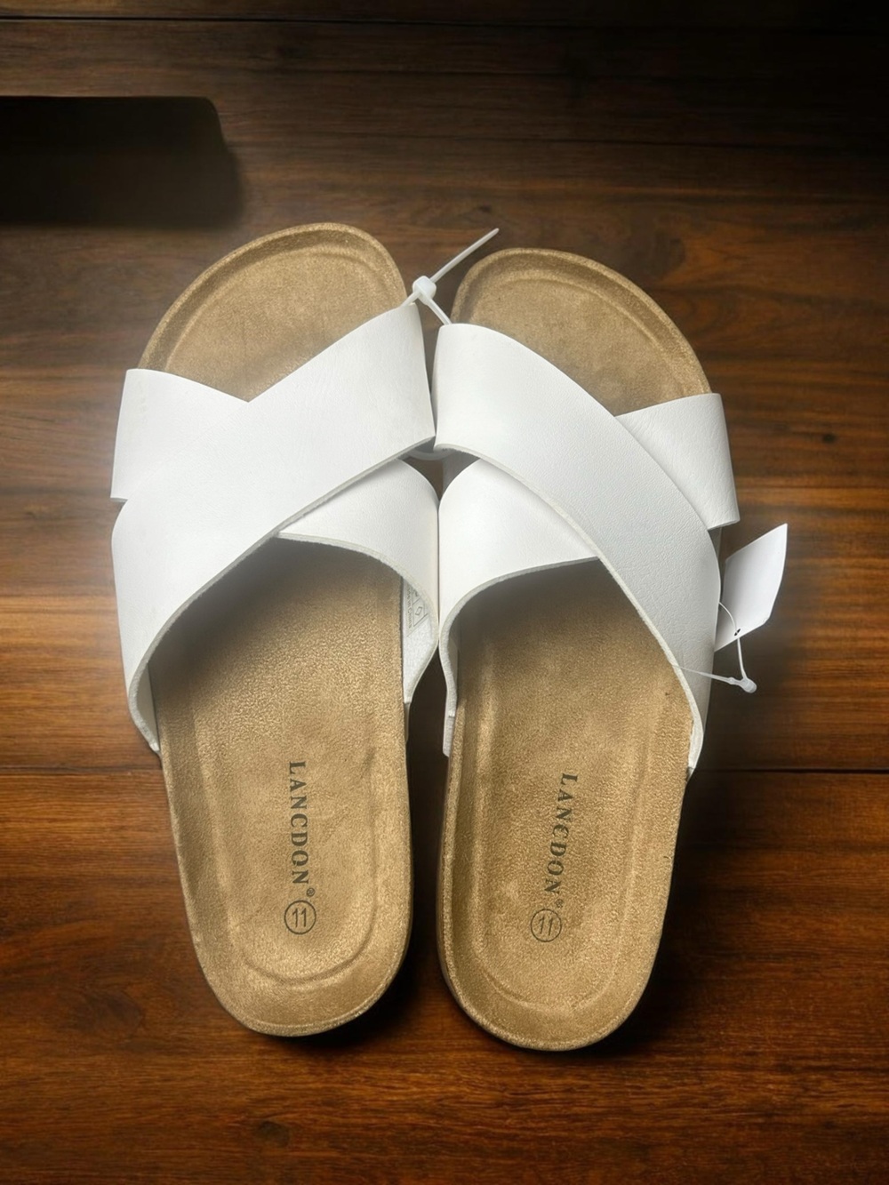 LANCDON White Criss Cross Slide Sandals